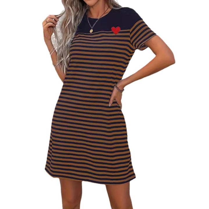 Short sleeve dress for women with colorful striped pattern and heart-shaped detail Lune London