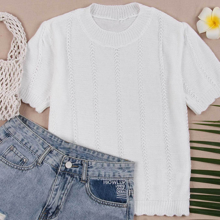 Top en tricot pour femmes avec une structure en dentelle aérée et des manches courtes Chic & Stil