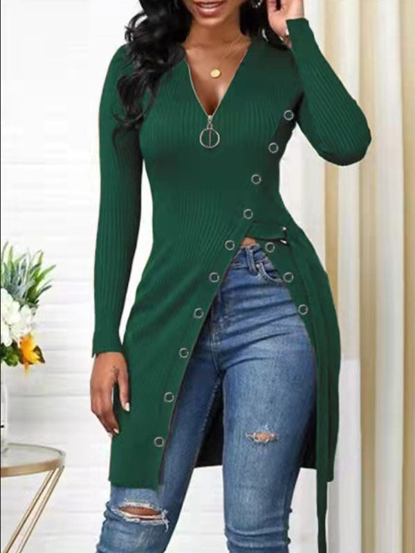 Fitted blouse for women with button details and a deep V-neck Lune London