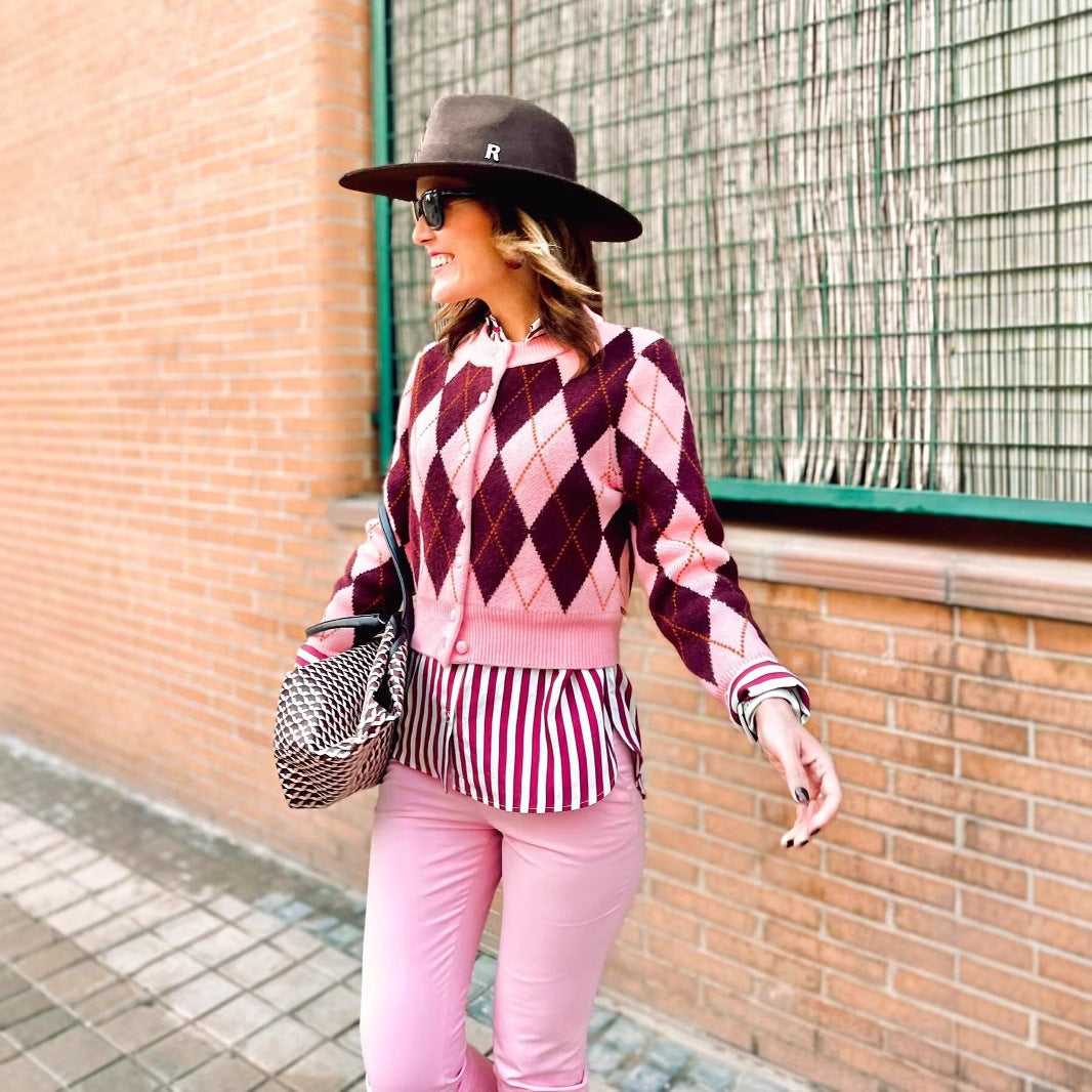 Women cardigan in elegant argyle pattern Lune London