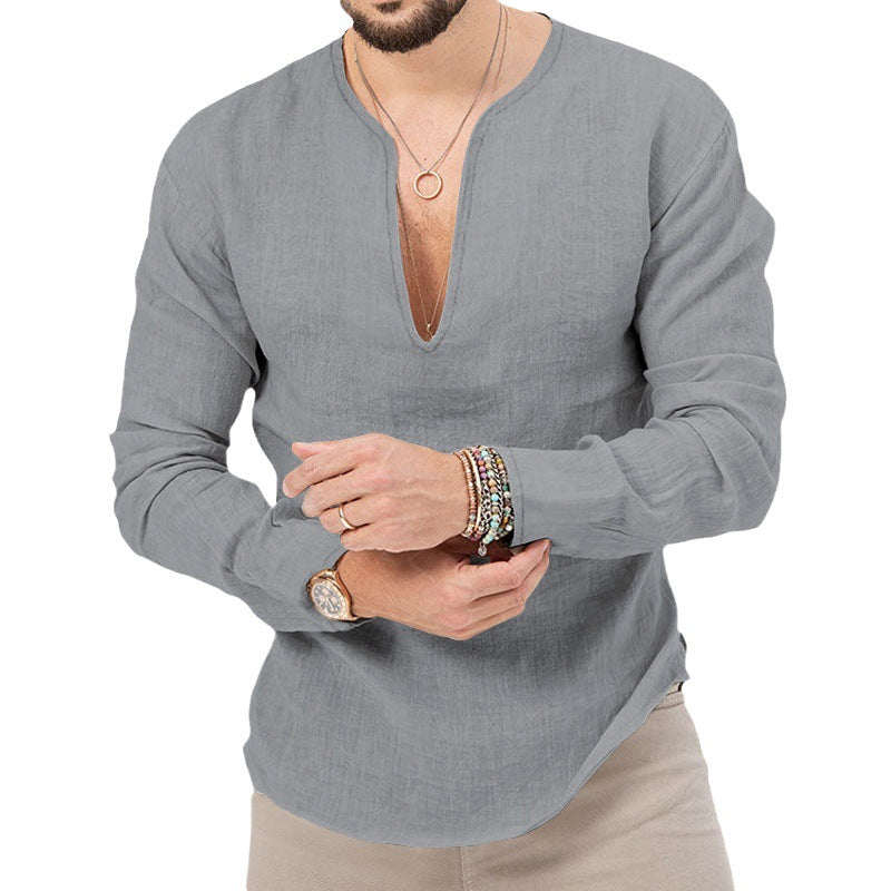 Light linen shirt for men with deep V-neck Lune London