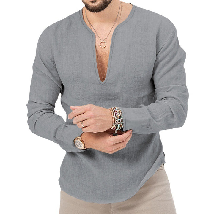 Light linen shirt for men with deep V-neck Lune London