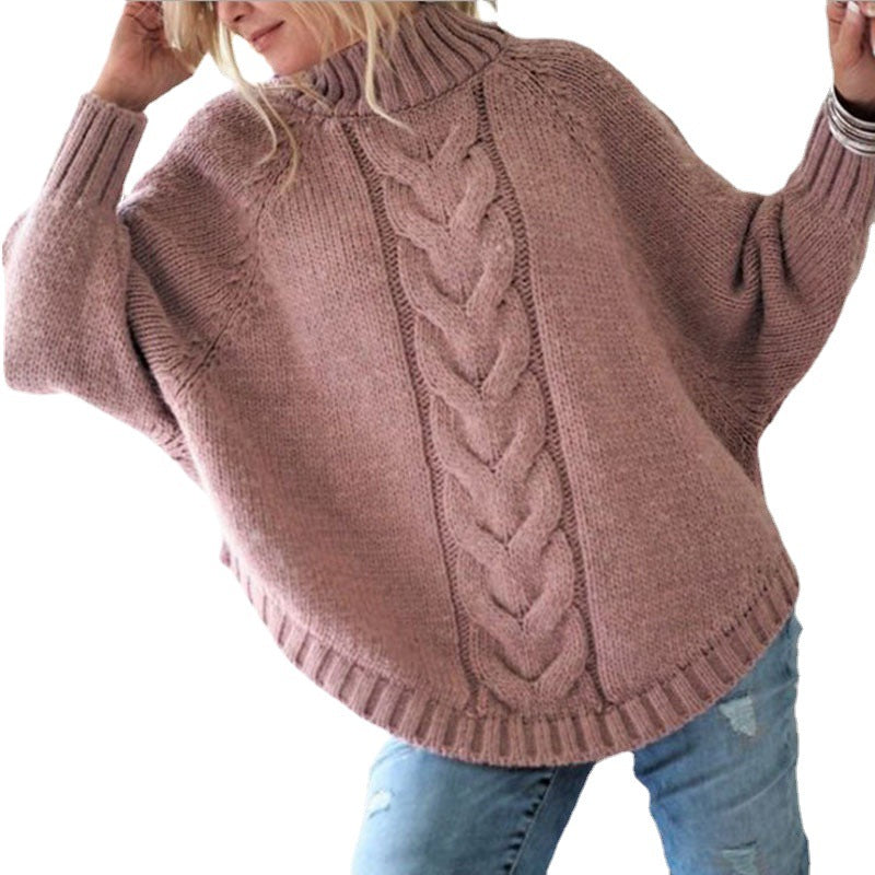 Thick knit sweater for women with high collar and twisted design Lune London