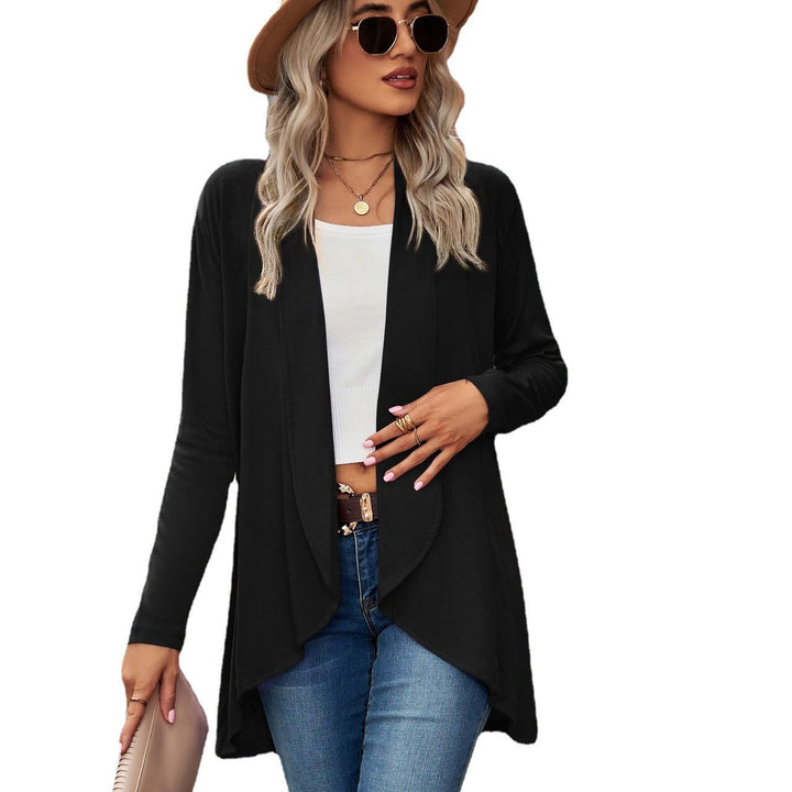 Women casual long cardigan in soft fabric with asymmetrical hem Lune London