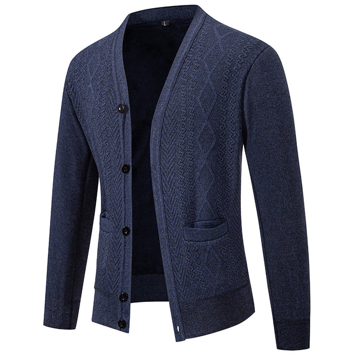 Men's knitted jacket with textured design and button closure Lune London