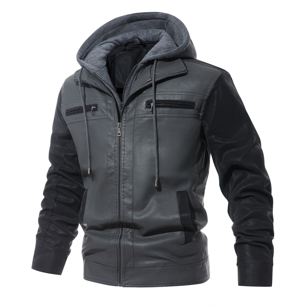 Fashionable PU leather jacket for men with removable hood Lune London