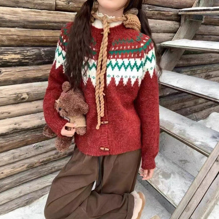 Pull en tricot confortable pour femmes avec motif norvégien traditionnel et capuche Chic & Stil