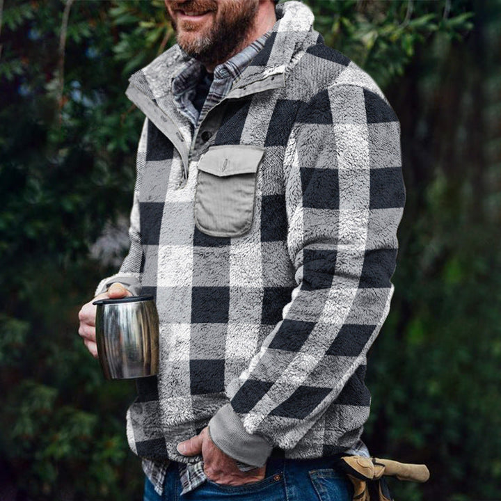 Men’s Fleece Pullover with Plaid Pattern & High Collar | Lune London