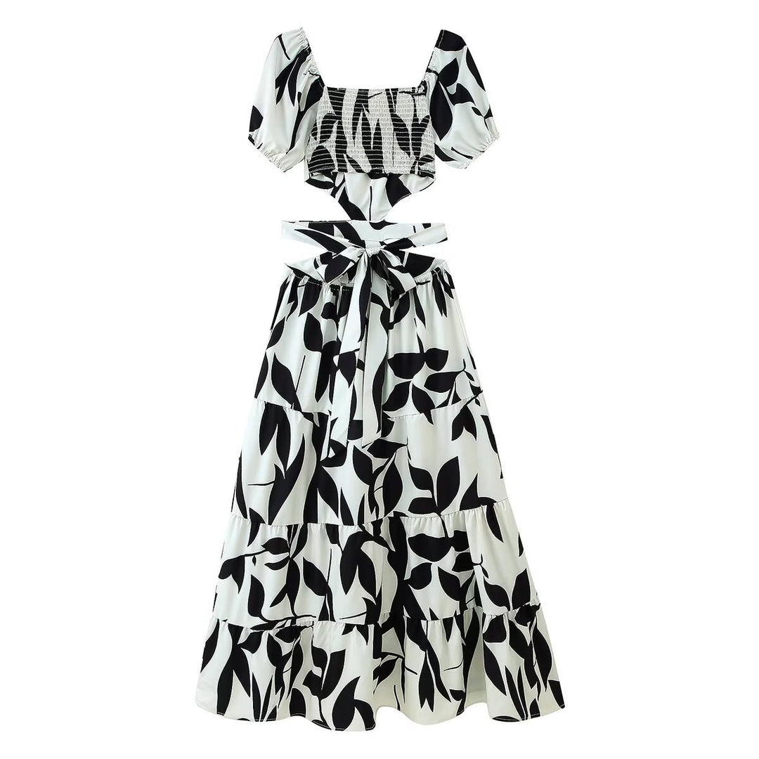 Maxi dress for women with floral cutout and ruffle details Lune London