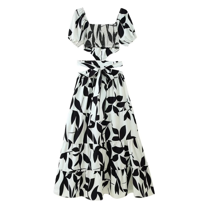 Maxi dress for women with floral cutout and ruffle details Lune London