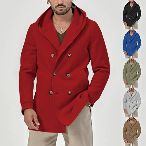 Elegant double-breasted coat for men with large hood Lune London
