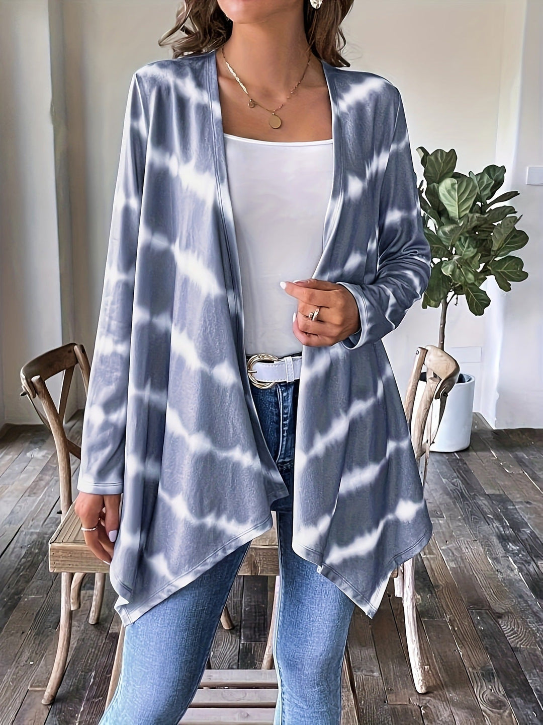 Lune London | Cardigan - Open Front - Long Sleeves - Batik Pattern - Casual Chic Layer