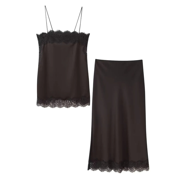 Elegant satin pants for women with lace accents Lune London