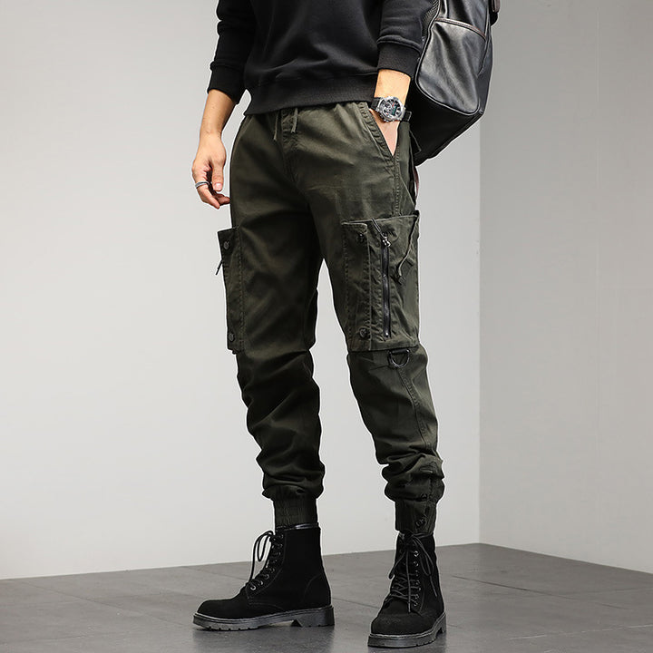 Men's cargo pants with stylish zip pockets and elastic waistband Lune London