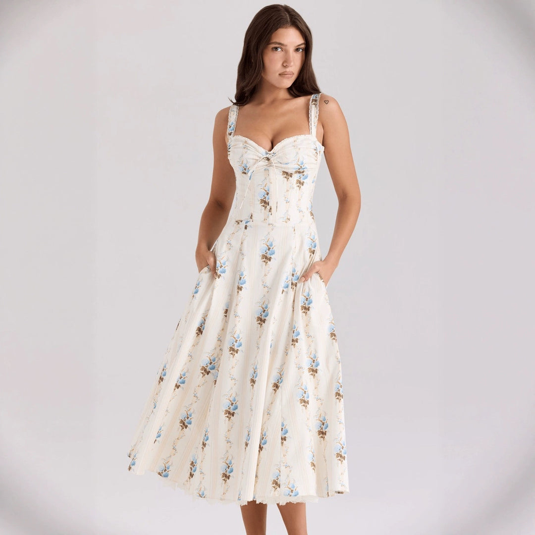Women's midi dress with floral design and fitted bodice Lune London