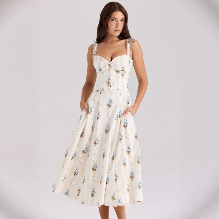 Women's midi dress with floral design and fitted bodice Lune London