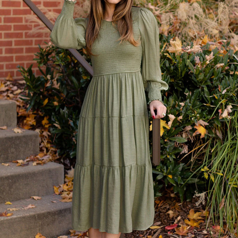 Midi dress for women with balloon sleeves and a ruffle detail Lune London