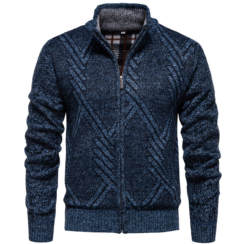 Knitted jacket for men with textured cable pattern and practical pockets Lune London