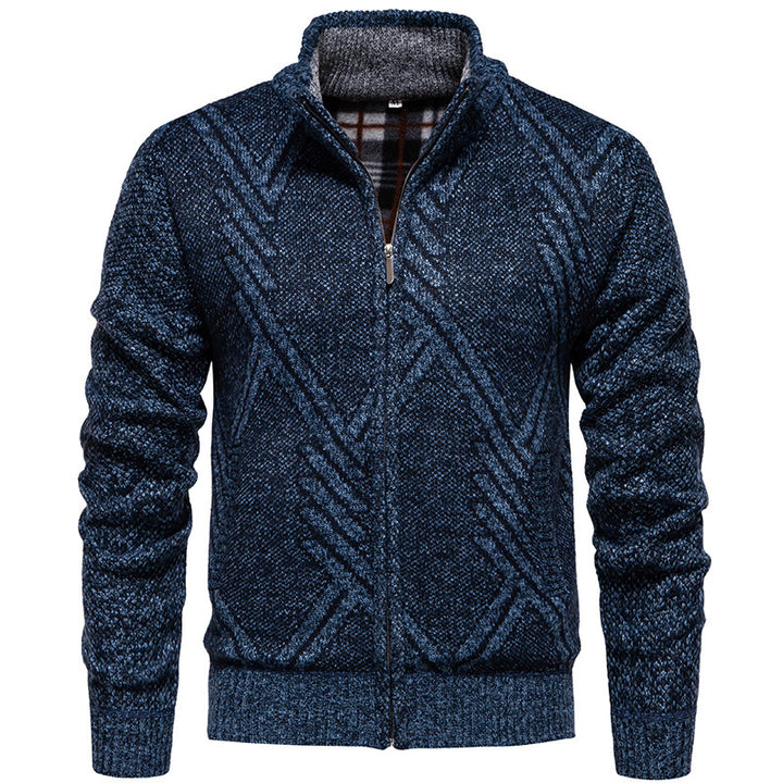 Knitted jacket for men with textured cable pattern and practical pockets Lune London