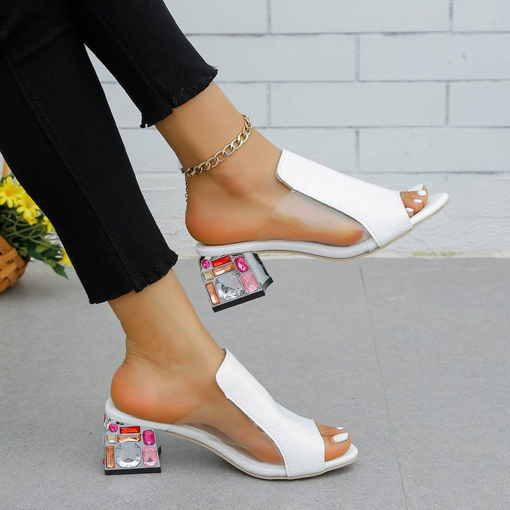 Women Strappy Mules with Floral Design and Comfortable Block Heel Lune London