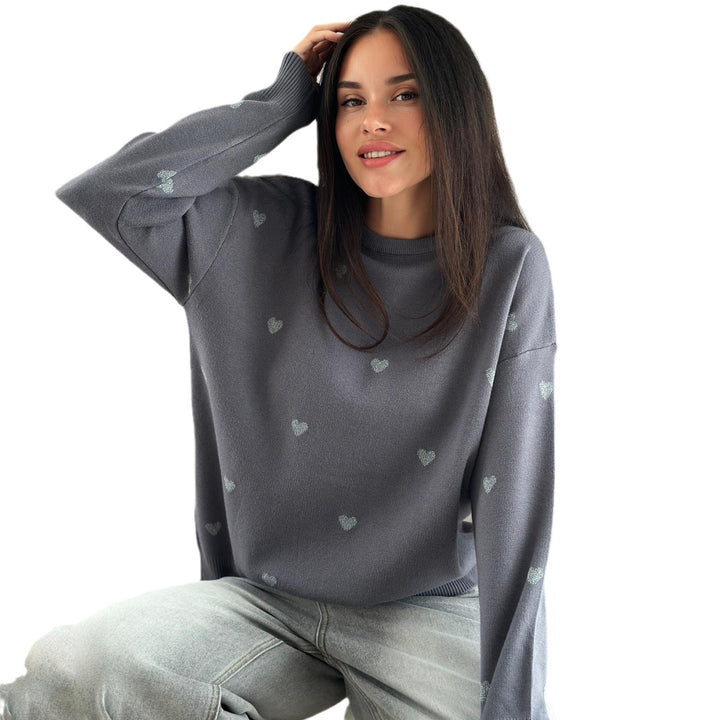 Fall knitted sweater for women with heart pattern and comfortable fit Lune London