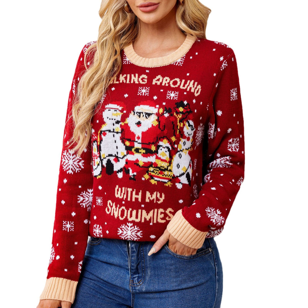 Pullover de Noël pour femmes avec motif amusant de Santa et bonhomme de neige Lune London