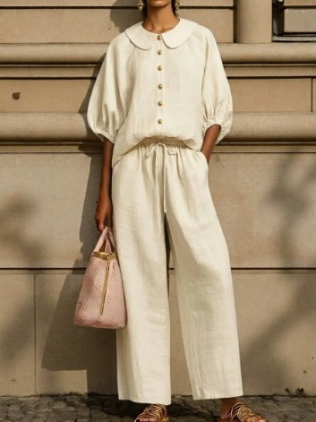 Women's Airy Two-Piece with Modern Collar and Button Details Lune London