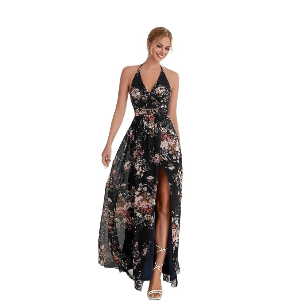 Chic and stylish floral design maxi dress for women with high slits
