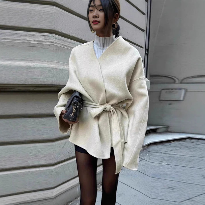 Ladies trendy wrap jacket with belt and wide sleeves Lune London
