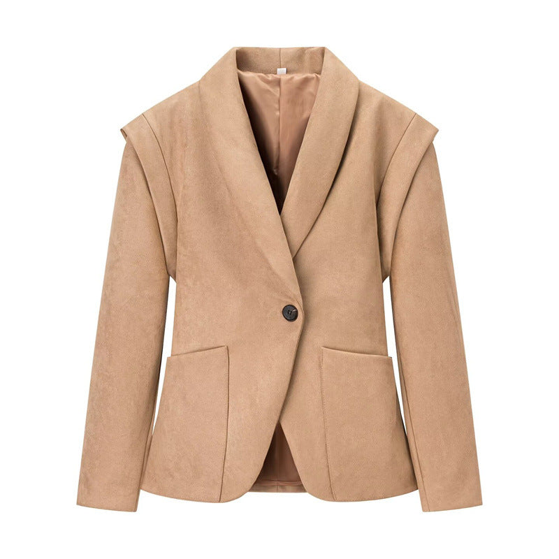 Elegant oversized blazer jacket for women in soft faux suede Lune London