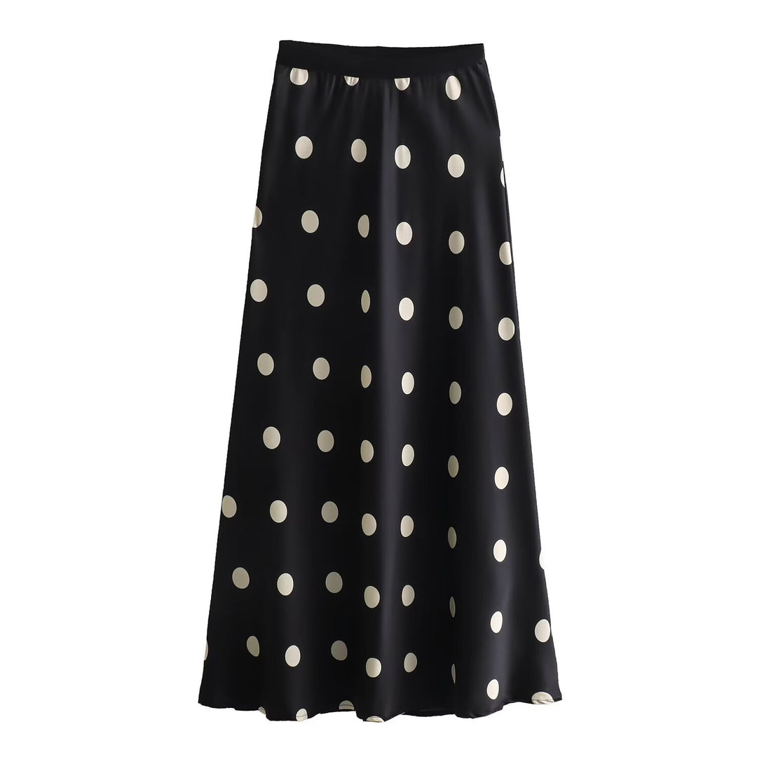 Maxi skirt for women with an elegant polka dot pattern and elastic waistband Lune London