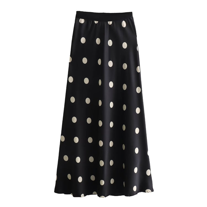 Maxi skirt for women with an elegant polka dot pattern and elastic waistband Lune London