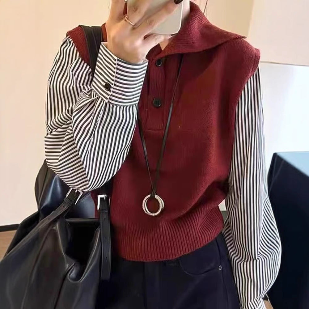 Gilet à col roulé à la mode pour femmes avec des manches de chemise et des détails de boutons Chic & Stil
