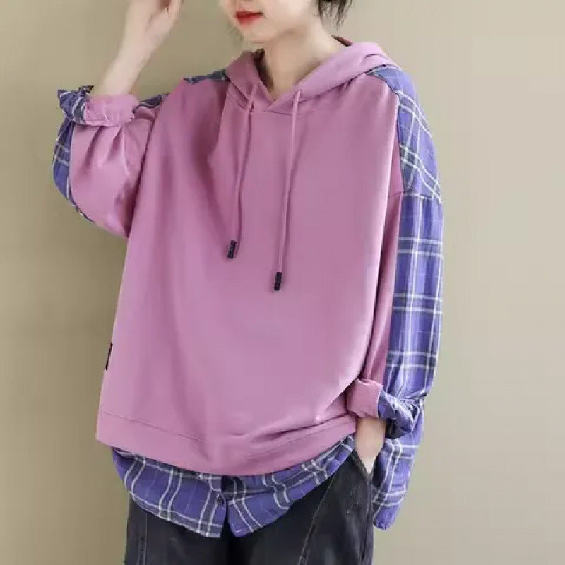Women's hoodie with casual checkered appliqué and soft inner lining Chic & Stil