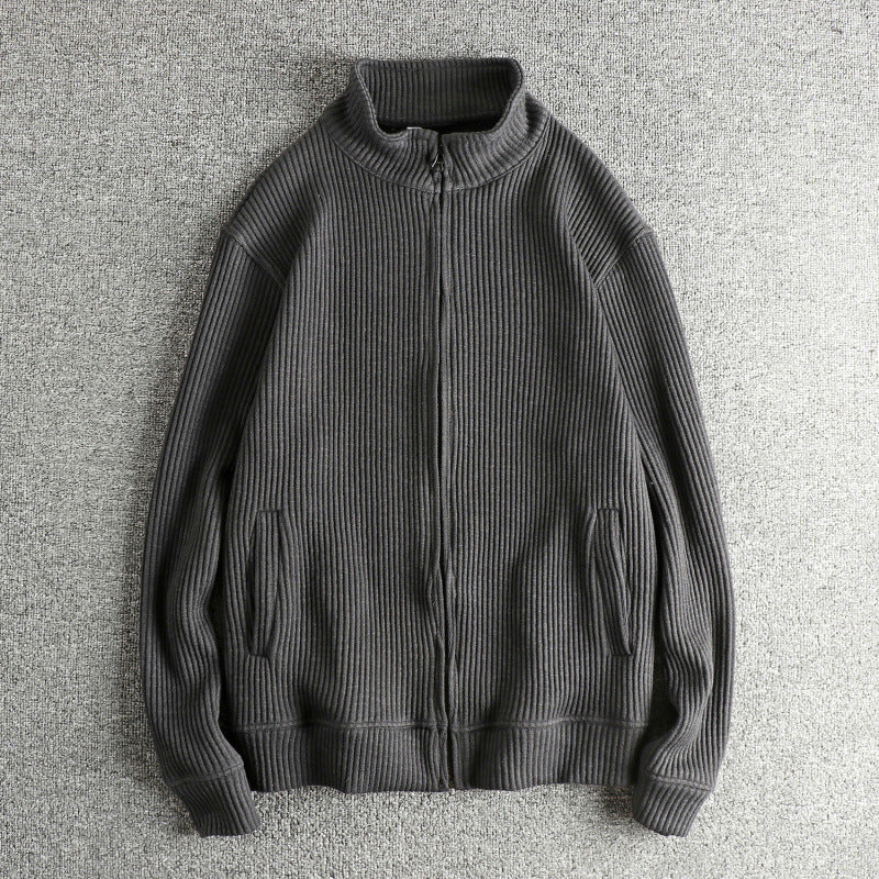 Knit jacket for women with high collar and practical pockets Lune London
