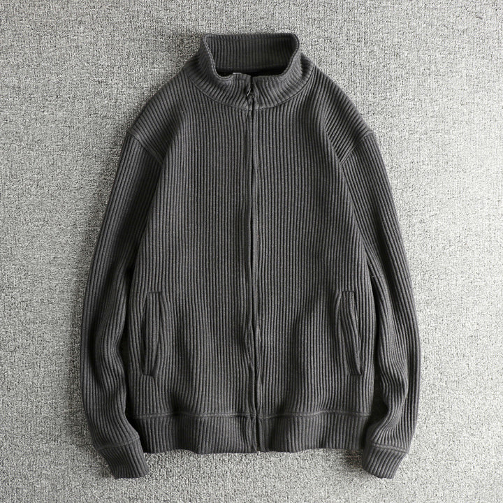 Knit jacket for women with high collar and practical pockets Lune London
