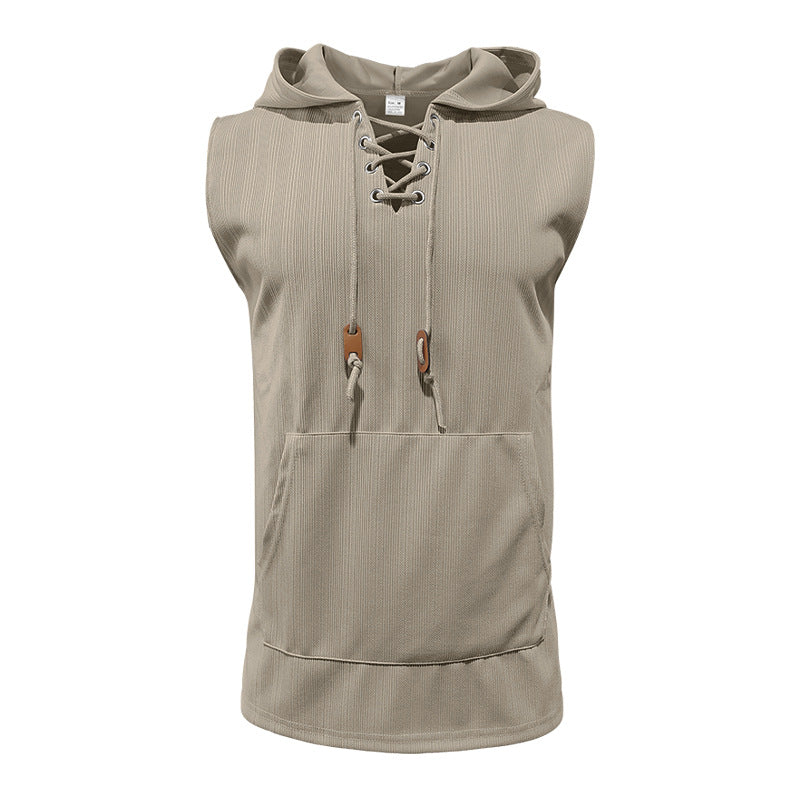 Men's sleeveless sports tank top with hood and laces Lune London