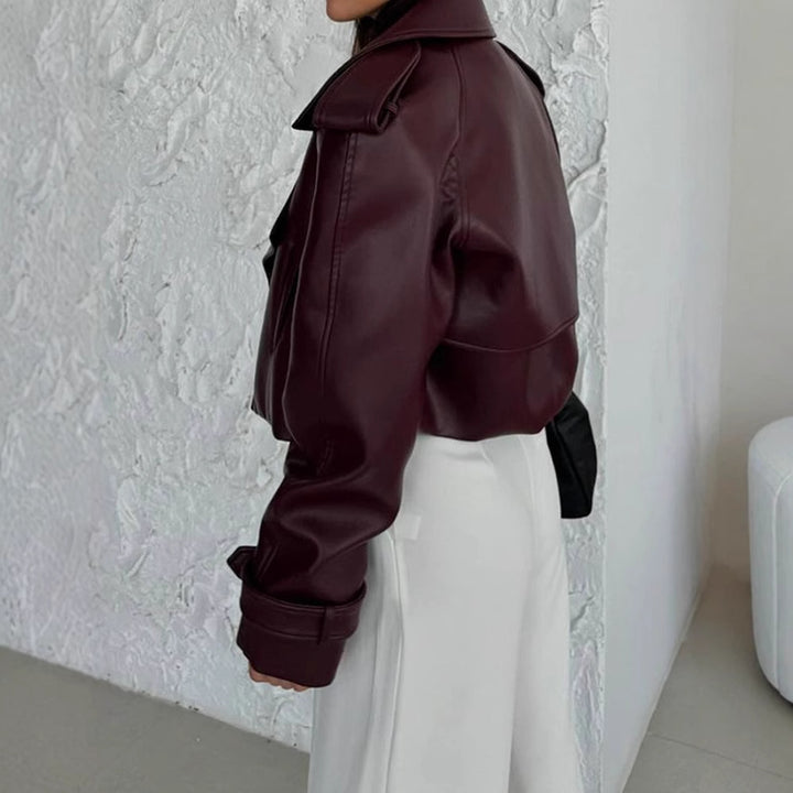 Women's faux leather jacket, trendy, with an oversized fit and wide collar Lune London