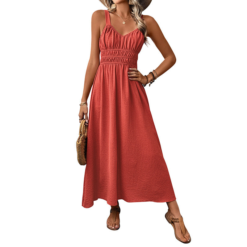 Maxi summer dress for women with ruched bodice and adjustable straps Lune London