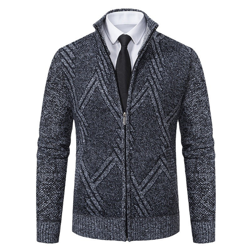 Elegant knitted jacket for men with 3D pattern and high collar Lune London