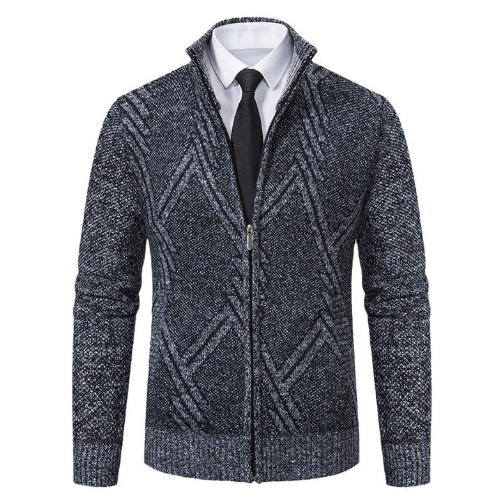 Elegant knitted jacket for men with 3D pattern and high collar Lune London