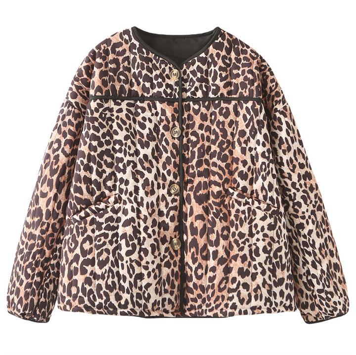 Quilted women's jacket with leopard pattern and practical pockets Lune London