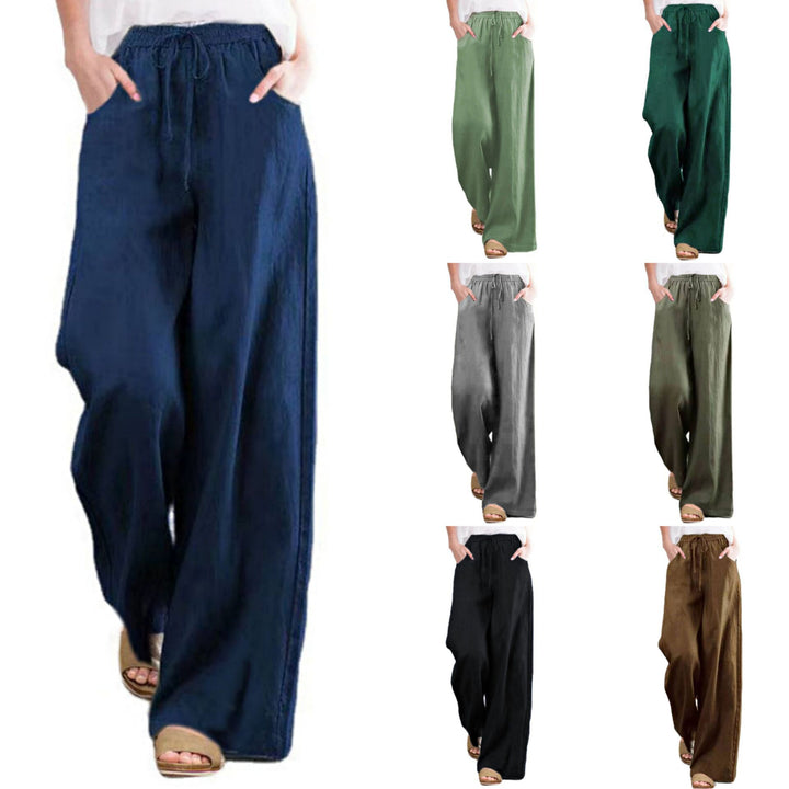 Wide linen pants for women with elastic waistband and side pockets Lune London