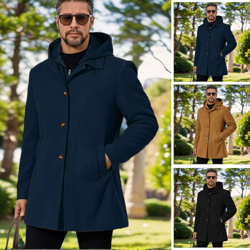 Elegant transition jacket for men with hood and flared pleats Lune London