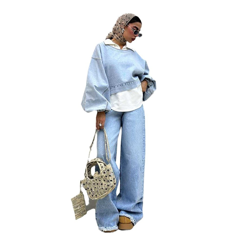 Oversized denim sweater for women with voluminous sleeves Lune London