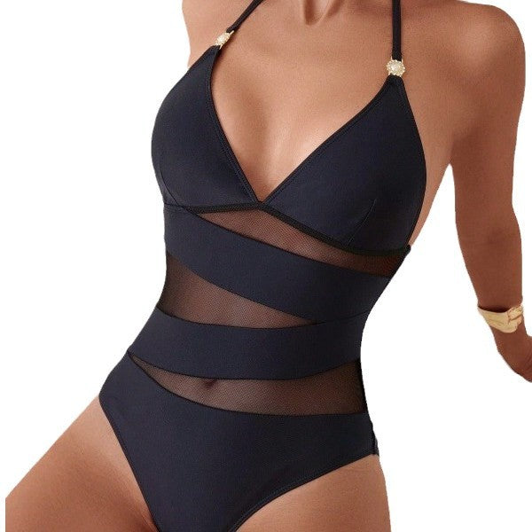 Women Elegant Swimsuit with Transparent Mesh Inserts Lune London