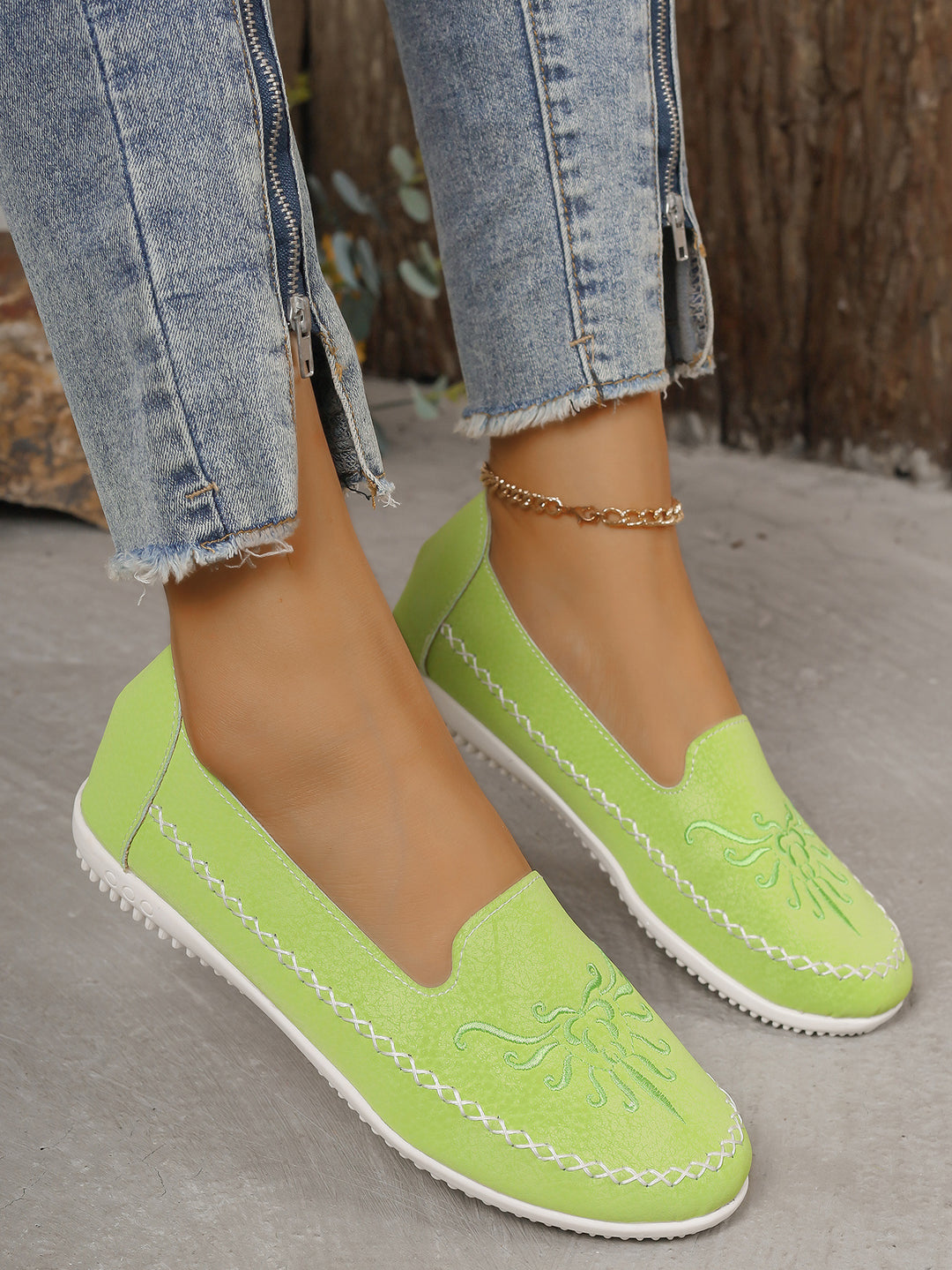 Ladies Comfortable Loafers with Elegant Embroideries Lune London