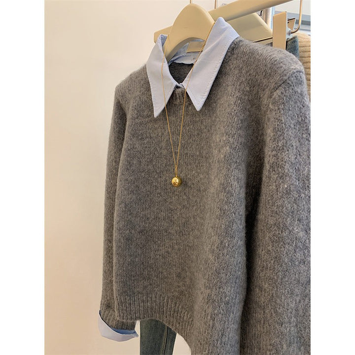 Pull-over en tricot pour femmes avec col de chemise stylé et coupe moderne Chic & Stil