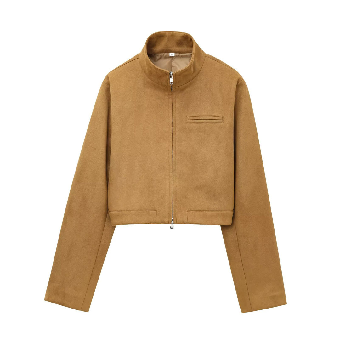 Short faux leather jacket for women with stylish collar and practical pockets Lune London
