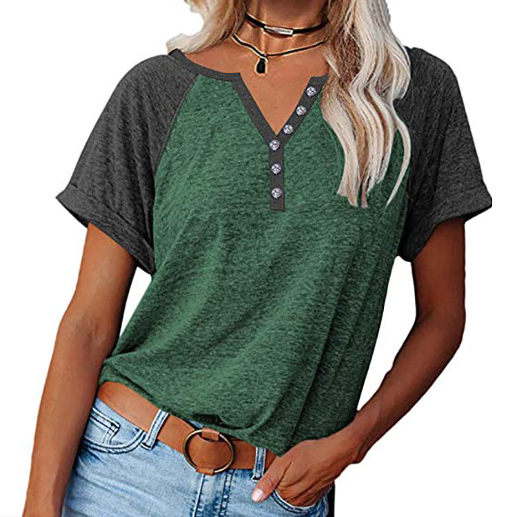 Women's raglan style T-shirt with decorative button details and relaxed fit Lune London